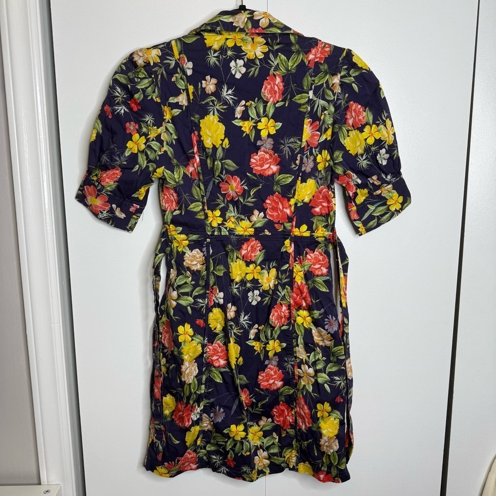 Marissa Webb Multi Floral Printed Puff Sleeve Shirt Dress Size 2 Navy Blue - Picture 5 of 11